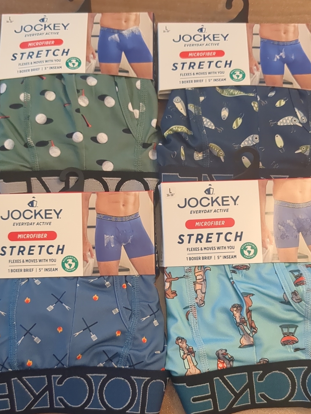FOUR Jockey Men’s SZ L / LARGE Microfiber Stretch Boxer Briefs - Festive Print